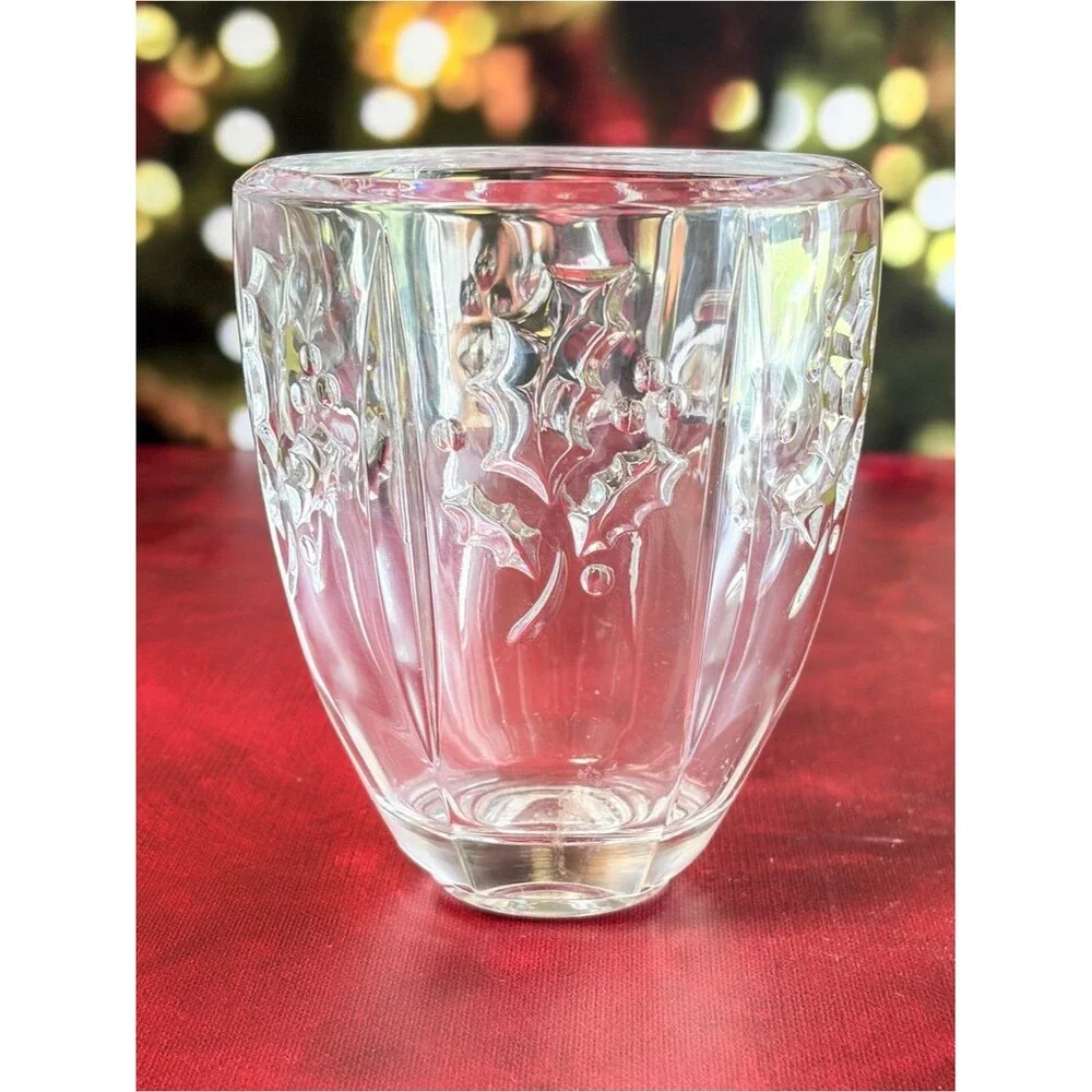 Vintage St. George 24% Lead Crystal Holly Vase